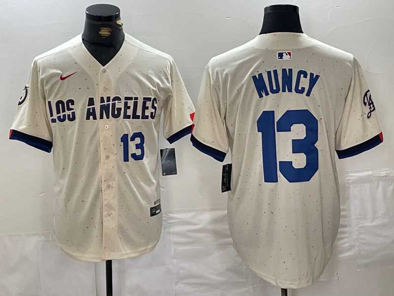 Mens Los Angeles Dodgers #13 Max Muncy Number Cream 2024 City Connect Limited Stitched Jerseys